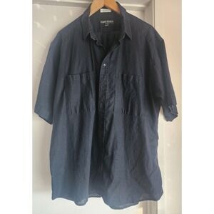 Harry Rosen Men's Button-Down Shirt XL Black Linen Cotton Blend Short Sleeves